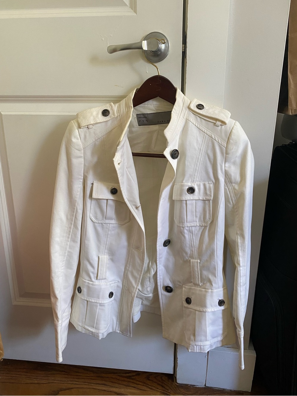 Zara White Military Utility Jacket Size S Button Front Cotton